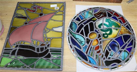 Two stained glass panels largest 53 x 40cm